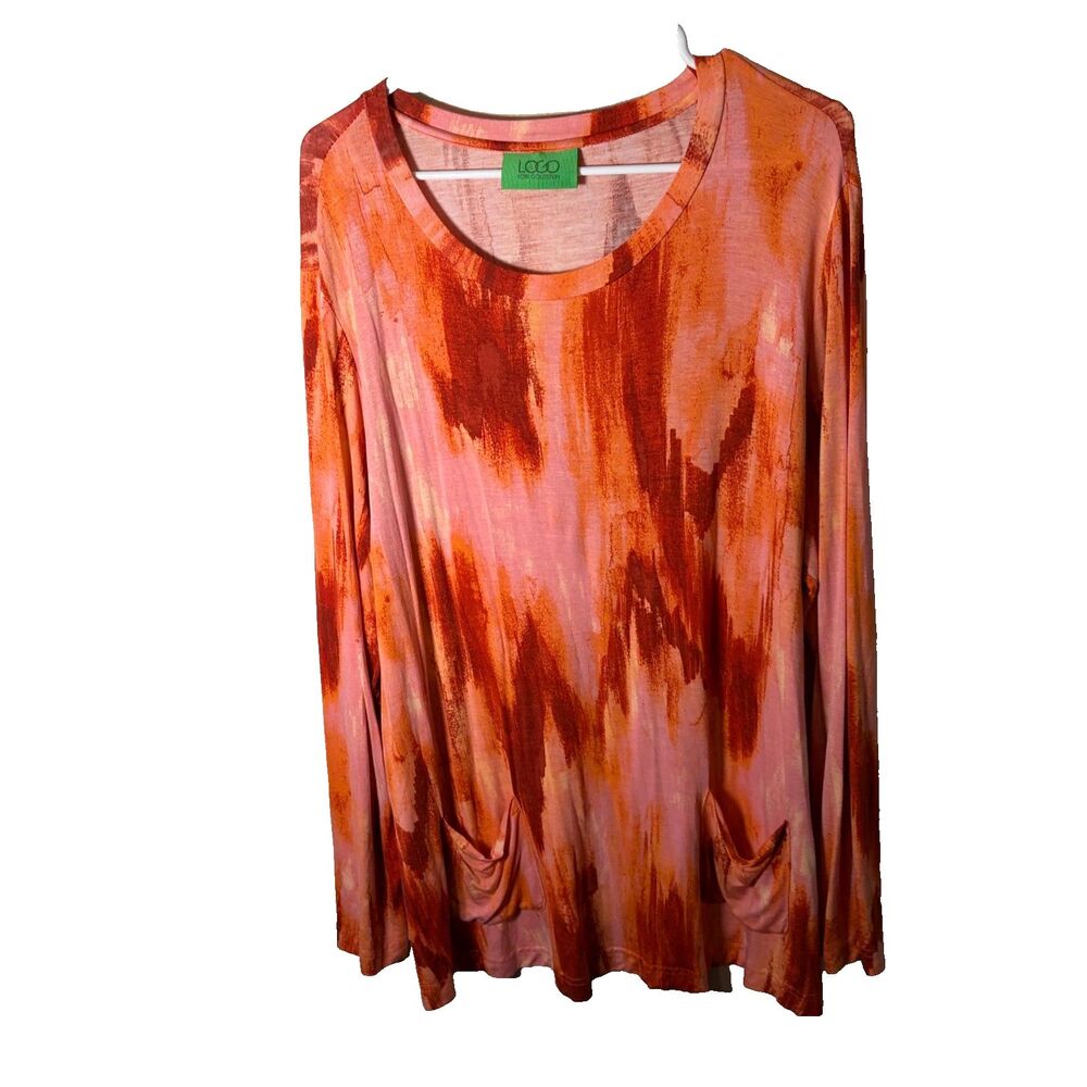 Logo Lori Goldstein T-Shirt Women's 1X Tie Dye Colorful Long Sleeve Tunic Top